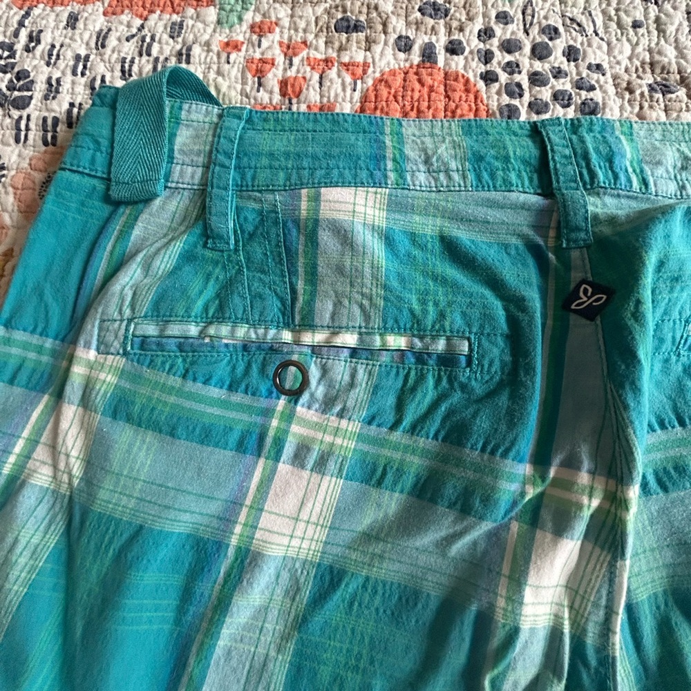 Prana Turquoise Plaid Shorts, SZ 12 - Picture 5 of 6